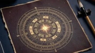 Sơ đồ 12 cung trong lá số tử vi truyền thống trên nền giấy dó với các họa tiết thiên văn