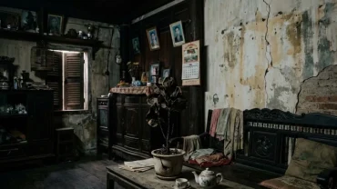 Bức tường nứt và cây phong thủy héo úa trong phòng khách thể hiện rõ 9 điềm báo xui xẻo trong nhà ở
