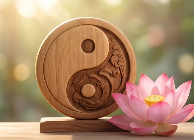 Tử vi tuổi Thìn trọn đời: bảng tra cứu phong thủy và mốc vận hạn 5 Biểu tượng vòng thái cực âm dương kết hợp cùng hoa sen tỏa sáng nhẹ nhàng