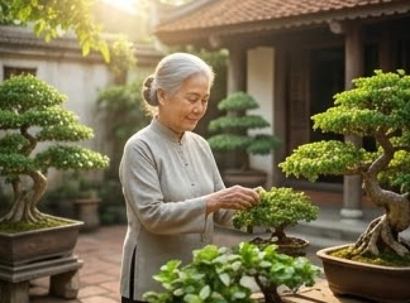Tử vi trọn đời tuổi Bính Thân 1956 nữ mạng: Hậu vận & dưỡng mệnh 2 Cụ bà thong thả chăm sóc cây cảnh trong khu vườn xanh mát, tận hưởng cuộc sống tĩnh lặng và an yên tuổi già