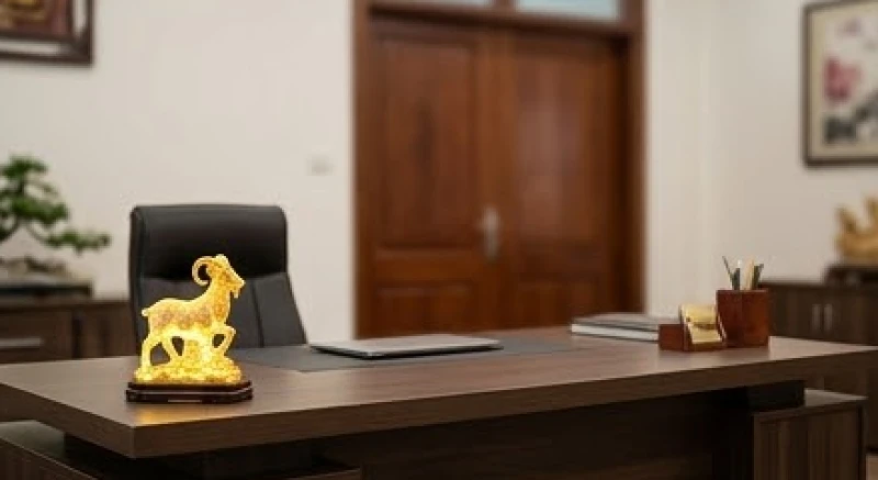 Vị trí góc bên trái bàn làm việc được dọn dẹp gọn gàng để an vị bức tượng phong thủy