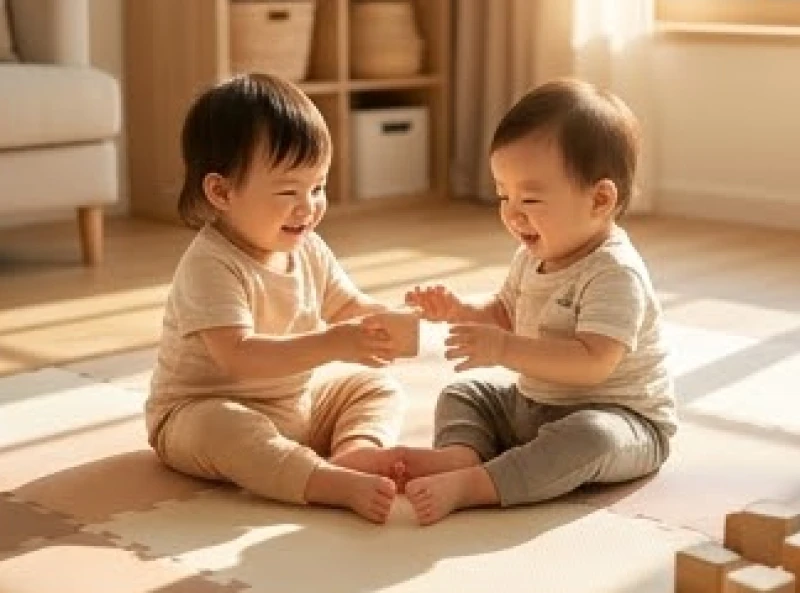 Hai em bé vui vẻ chơi đùa cùng nhau thể hiện sự hòa hợp trong gia đạo
