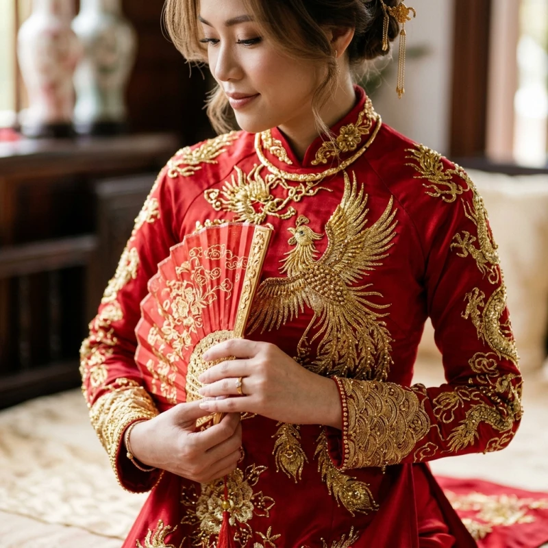 Tuổi Sửu hợp kết hôn với tuổi nào: chọn tháng cát và hóa giải 6 Chi tiết tà áo dài cưới màu đỏ thêu họa tiết rồng phượng vàng óng ánh tượng trưng cho niềm vui ngày vu quy