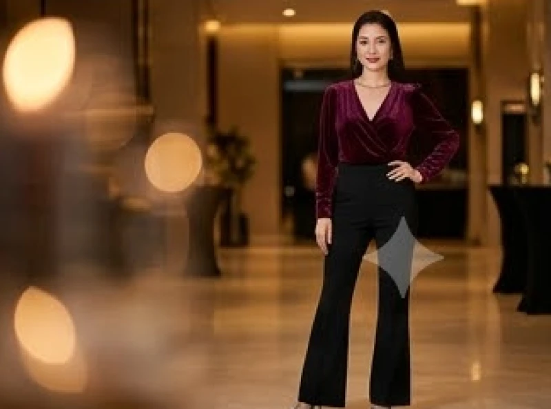 Màu trang phục hợp tuổi Ngọ: Tỷ lệ phối đồ chuẩn phong thủy 11 Áo lụa màu đỏ mận quyến rũ kết hợp hài hòa cùng quần âu màu đen giúp tiết chế sắc nóng