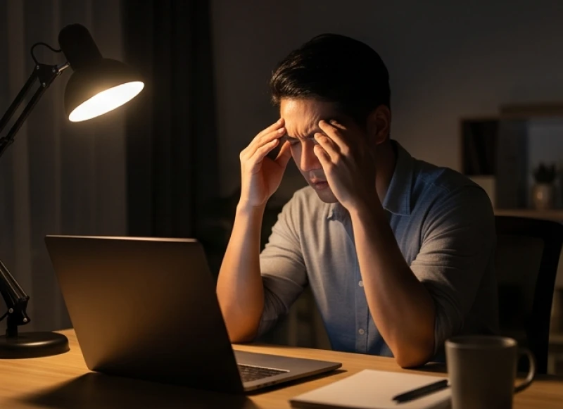 Mơ thấy vợ cũ: Giải mã điềm báo tâm linh và ẩn ức tâm lý 2 Nam giới gốc Á lộ vẻ mệt mỏi và căng thẳng khi ngồi làm việc trước màn hình máy tính vào ban đêm