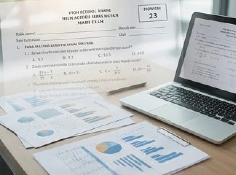 Mơ thấy đi học thi cử: Điềm báo, số may mắn & mẹo xả stress 3 Bàn làm việc ngổn ngang hồ sơ và laptop, phản chiếu hình ảnh mờ ảo của tờ giấy thi Toán học sinh