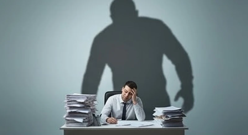 Mơ thấy người khổng lồ: Điềm báo, sổ mơ và cách giải tỏa áp lực 1 Bóng đen của một người khổng lồ đổ ập xuống nhân viên văn phòng đang kiệt sức trước đống tài liệu