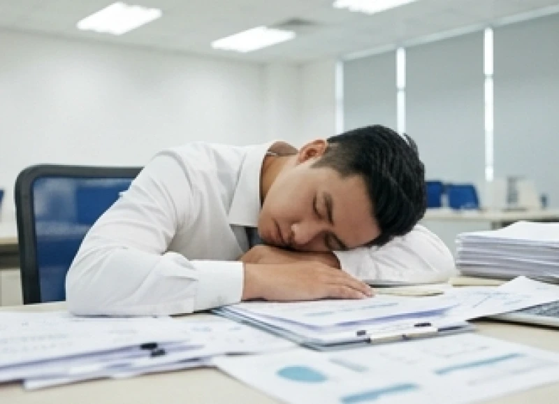 Nhân viên bán hàng mệt mỏi gục xuống bàn làm việc vì áp lực doanh số quá lớn và môi trường khắc nghiệt