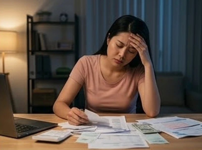 Mơ thấy rụng răng hàm dưới: Điềm báo, bộ số và cách hóa giải 2 Người phụ nữ mệt mỏi ngồi gục đầu trước đống hồ sơ sổ sách và hóa đơn chi tiêu gia đình