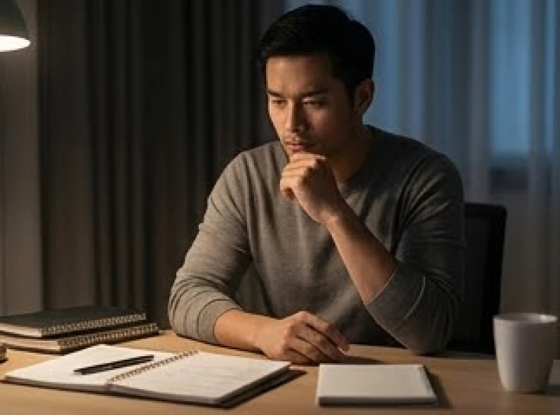 Mơ thấy cưới vợ là điềm gì: Phân tích kịch bản & số may mắn 3 Người chồng đang trầm ngâm nhìn vào những cuốn sổ ghi chép chi tiêu đặt trên bàn làm việc trong đêm tĩnh lặng