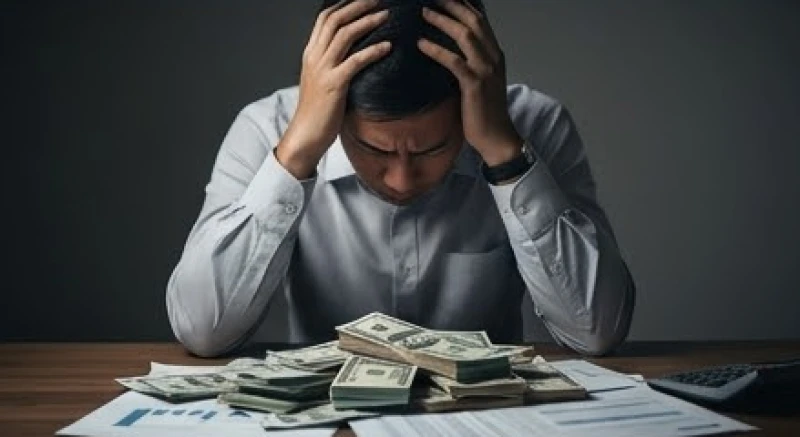 Mơ thấy đếm tiền: Điềm báo tài lộc và bảng số may mắn 7 Người đàn ông chống cằm căng thẳng nhìn vào những xấp tiền và sổ sách kế toán