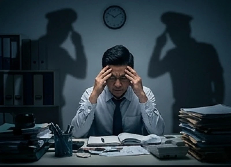 Bóng đen tượng trưng cho tòa án lương tâm tạo áp lực lên một người đang căng thẳng thần kinh
