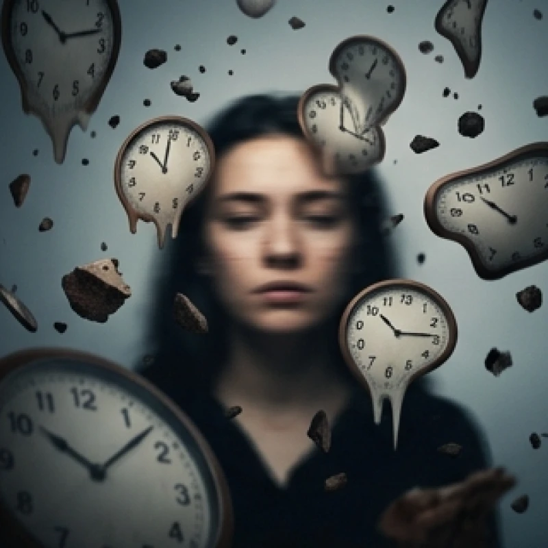Gương mặt một người nhòe đi giữa những chiếc đồng hồ đang tan chảy trong giấc mơ ngày tận thế