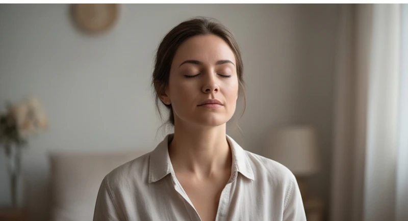 Mơ thấy mèo đuổi chuột: Phân biệt điềm báo & con số may mắn 7 Một người đang ngồi thư giãn nhắm mắt thiền định trong không gian tĩnh lặng