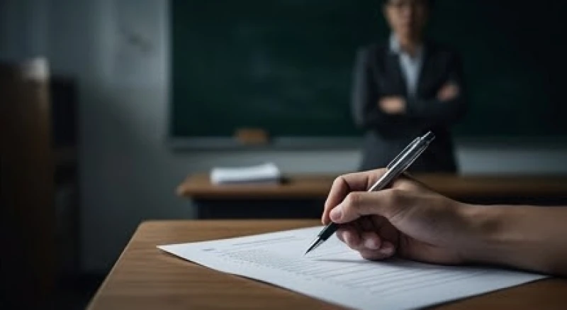 Học sinh căng thẳng vò đầu khi đối mặt với bài kiểm tra khó nhằn trên bàn học