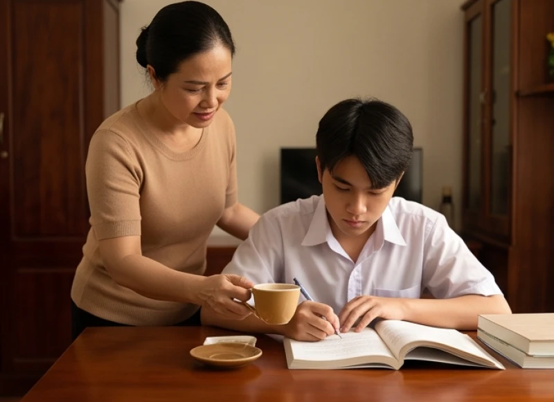 Học sinh tuổi Mậu Tý đang tập trung ôn thi với sự đồng hành và động viên từ phụ huynh