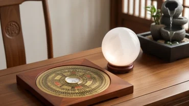 La bàn phong thủy và quả cầu thạch anh trắng đại diện cho năng lượng tương sinh của tuổi Ất Dậu 2005 mệnh gì