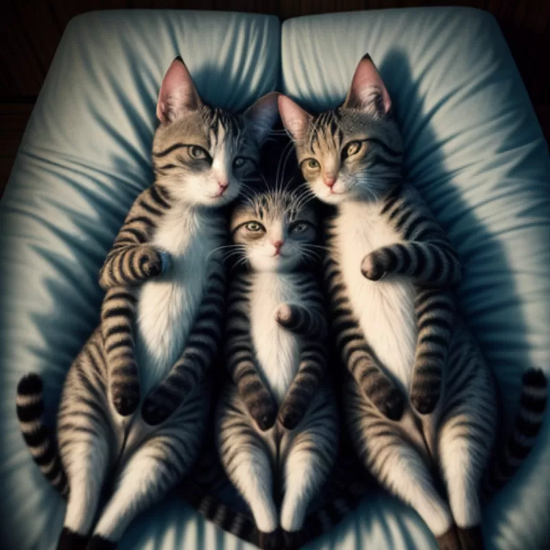 Ba con mèo đang nằm bên nhau