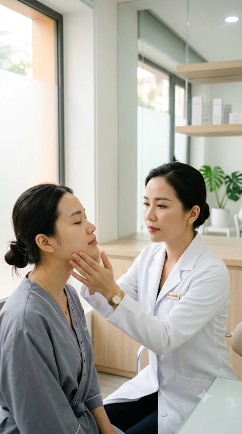 Bác sĩ chuyên khoa thăm khám và tư vấn trực tiếp phác đồ can thiệp thẩm mỹ an toàn cho vùng trán