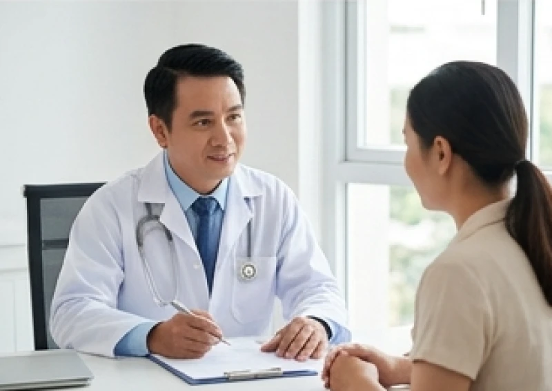 Người bệnh được bác sĩ tư vấn tận tình trong buổi khám sức khỏe tổng quát định kỳ