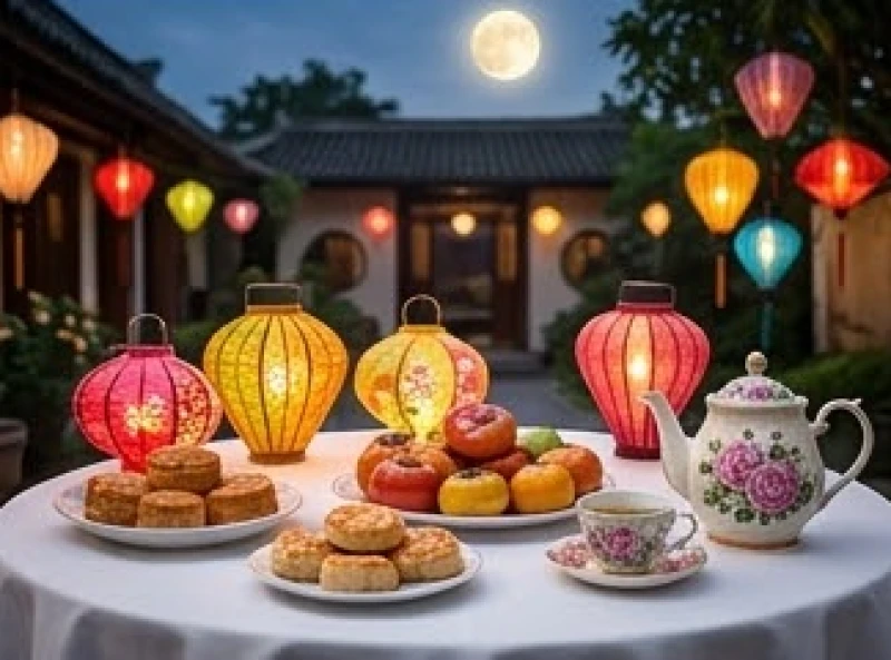 Văn khấn Tết Trung Thu: Trọn bộ bài cúng và trình tự làm lễ 7 Mâm lễ ngọt dâng trăng ngoài trời với bánh trung thu, đèn lồng và ấm trà ướp hoa thơm ngát