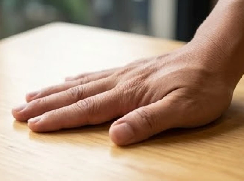 Ngón út không chạm đốt ngón áp út: Tướng số và phân biệt y khoa 3 Áp sát lòng bàn tay xuống mặt bàn phẳng để tự kiểm tra biên độ duỗi thẳng của ngón út