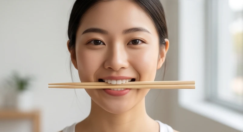 Tướng khóe miệng hướng lên: Luận vận mệnh và cách tập tự nhiên 6 Phụ nữ thực hành động tác ngậm ngang chiếc đũa và mỉm cười để nâng cơ gò má lớn
