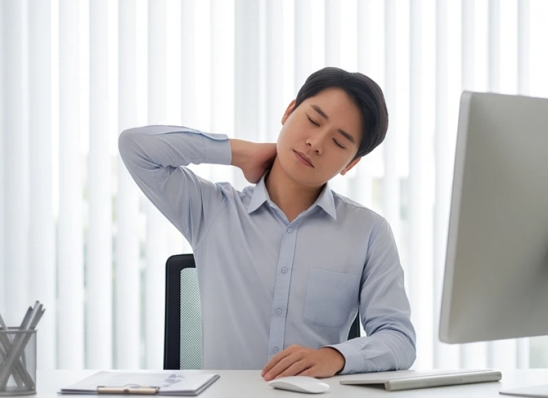 Sức khỏe tuổi Hợi năm 2027: Dự báo bệnh lý theo từng năm sinh 7 Nữ nhân viên văn phòng thực hiện động tác vươn vai giãn cơ cổ ngay tại bàn làm việc