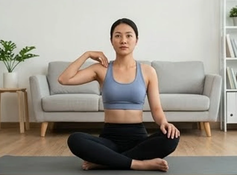 Thực hiện bài tập vật lý trị liệu nhún vai để kéo giãn nhóm cơ bị căng cứng và cân bằng lại vóc dáng