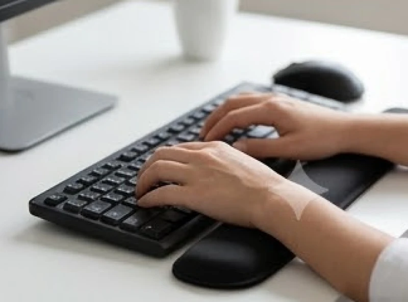 Người dùng đệm lót cổ tay khi gõ bàn phím để ngăn ngừa tình trạng mỏi gân cơ