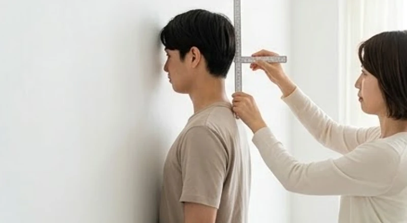 Người thực hiện bài kiểm tra đứng áp sát lưng, gót chân và bả vai vào tường để đo khoảng cách gáy đến mặt tường