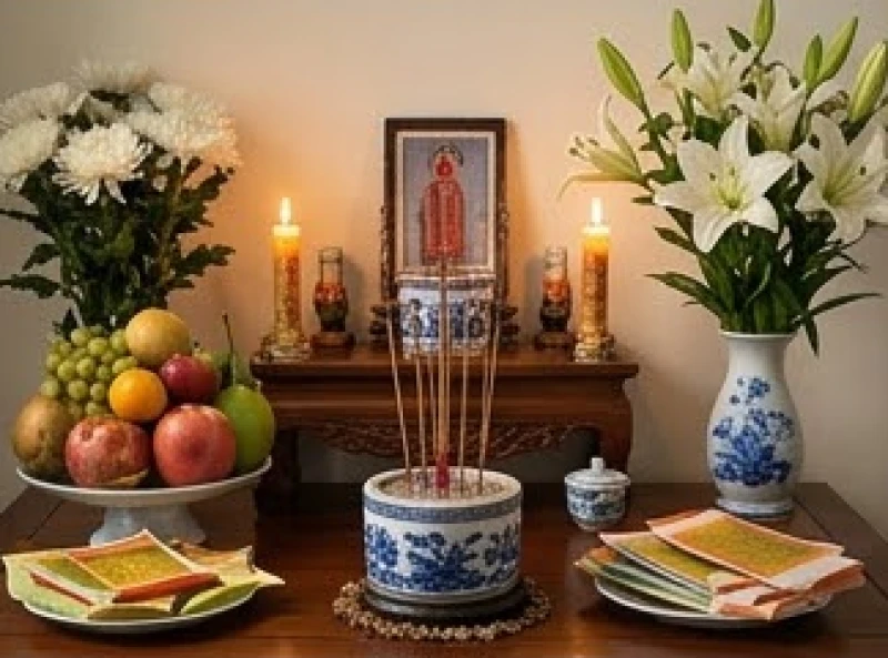 Văn khấn cầu siêu 49 ngày: Bài cúng chuẩn danh xưng cha mẹ 4 Bàn thờ vong linh được sắp xếp gọn gàng với bát hương ở viền ngoài, bình hoa bên phải và trái cây bên trái