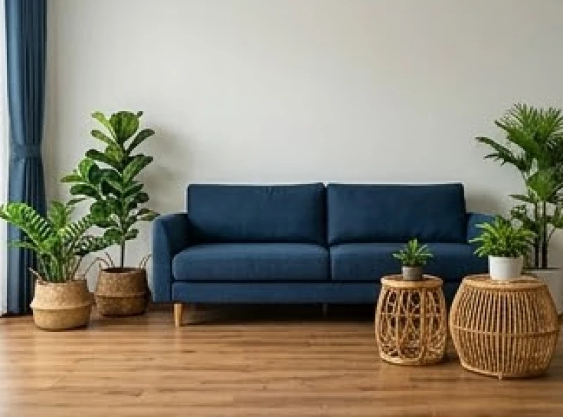 Mệnh Mộc là gì: Nạp âm, tính cách và cách ứng dụng phong thủy 10 Không gian sống hài hòa với sàn gỗ ấm áp sofa vải nỉ màu xanh dương và các chi tiết mây tre đan mộc mạc