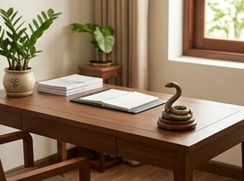 Quà tặng phong thủy cho người tuổi Tỵ: bảng tra ngũ hành nam nữ 9 Bàn làm việc gọn gàng với tượng linh vật phong thủy được đặt trang trọng ở góc Đông Nam