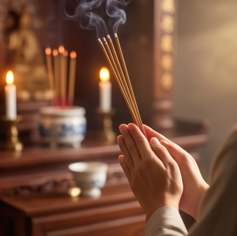 Văn khấn giỗ hết: Bài cúng chuẩn nghi thức tại gia và ngoài mộ 7 Gia chủ chắp tay thành kính trước án hương đọc bài văn khấn giỗ hết gia tiên