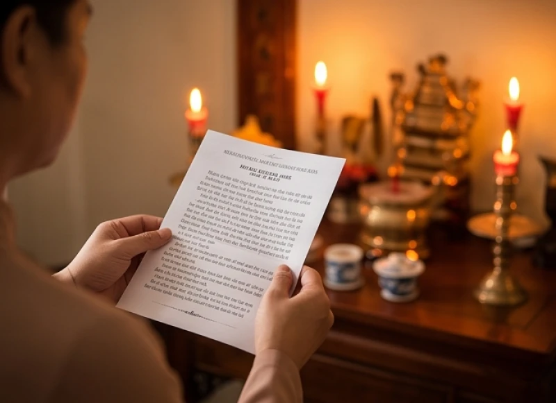 Văn khấn ngày giỗ chuẩn truyền thống: Trình tự nghi lễ bài bản 4 Gia chủ thành tâm đọc bài văn khấn ngày giỗ trước bàn thờ gia tiên rực sáng ánh đèn