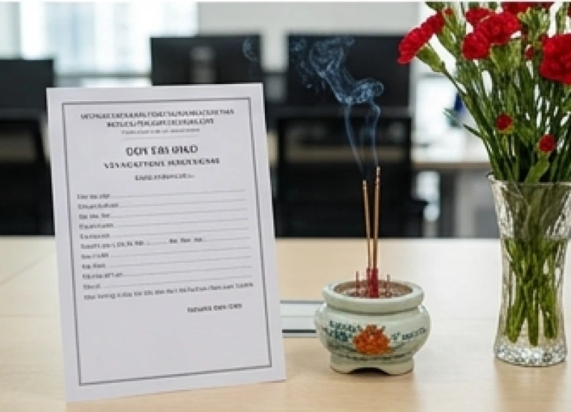 Bài khấn Thần Tài được in sẵn ra giấy với các thông tin chi tiết về mã số thuế và địa chỉ công ty