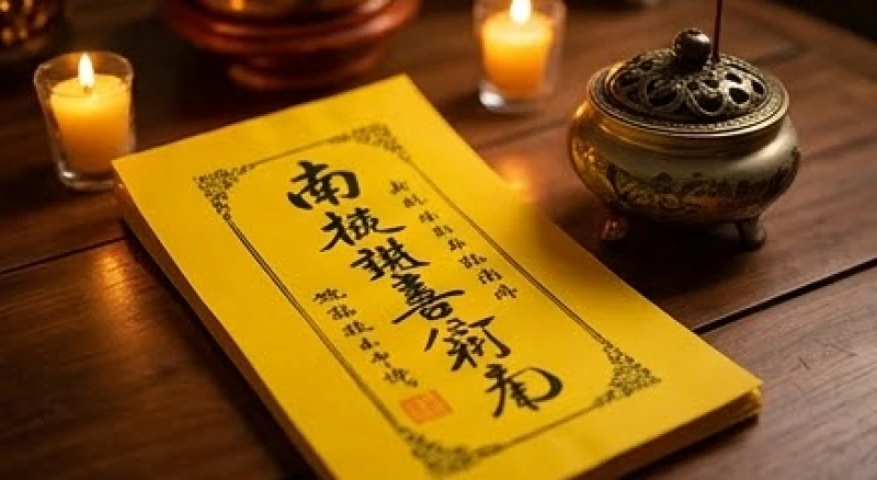 Tờ bài vị giấy màu vàng được viết tên vị Tinh Quân rõ ràng đặt trang trọng trên bàn cúng sao