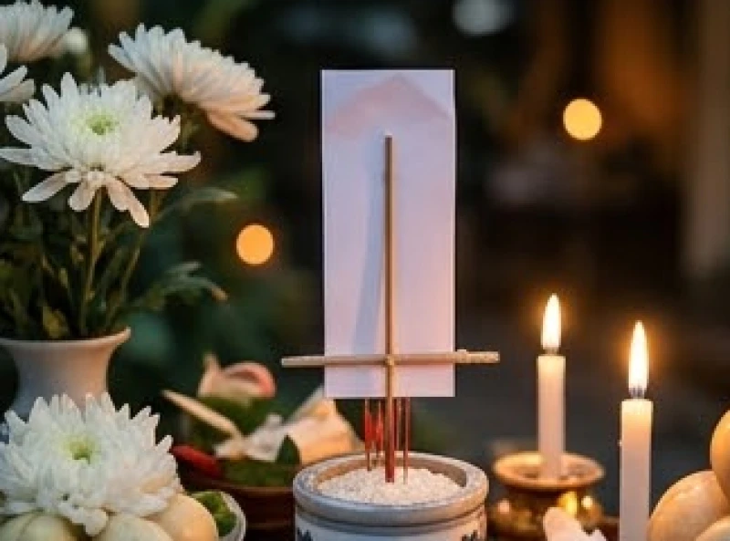 Bài vị bằng giấy màu trắng được viết chữ trang trọng và cắm cố định trên hương án cúng dâng sao