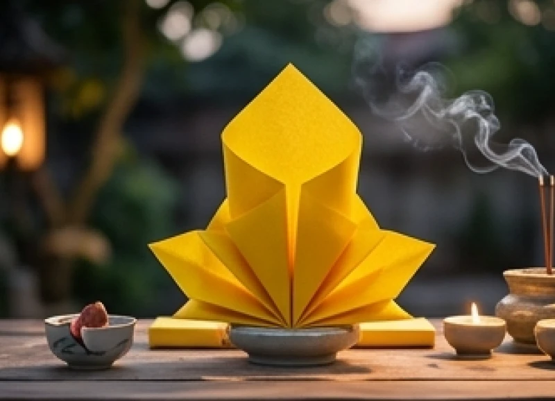 Bài vị màu vàng đặt ở vị trí trung tâm trên bàn thờ cúng nghênh sao Thái Âm chiếu mệnh