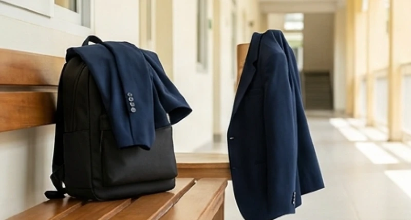 Học sinh nam sử dụng balo màu đen và áo khoác xanh navy để giảm bớt áp lực tâm lý trong học tập