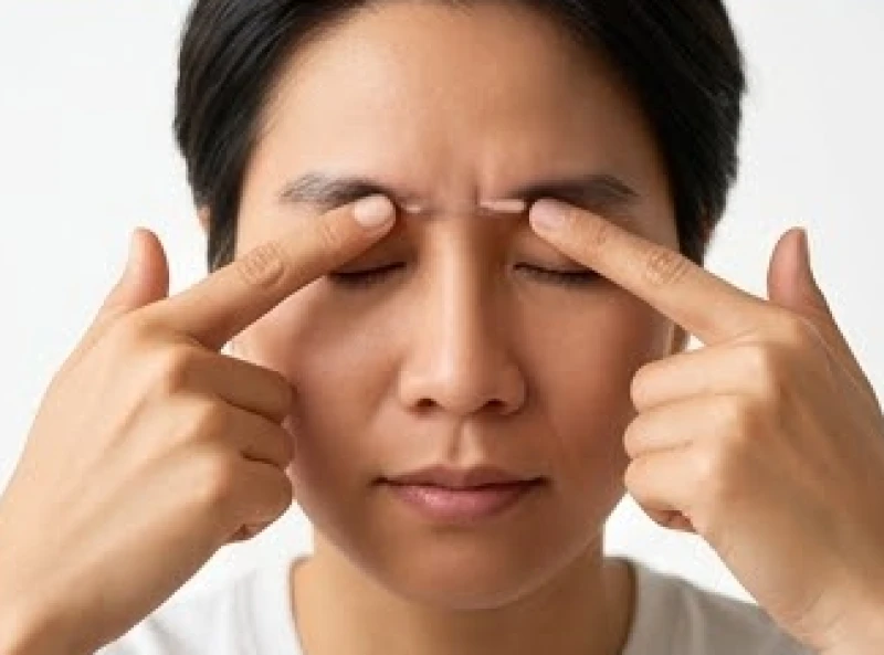 Thao tác dùng hai ngón tay day ấn nhẹ nhàng vào vị trí huyệt Toản Trúc ở đầu lông mày để trị chứng nấc