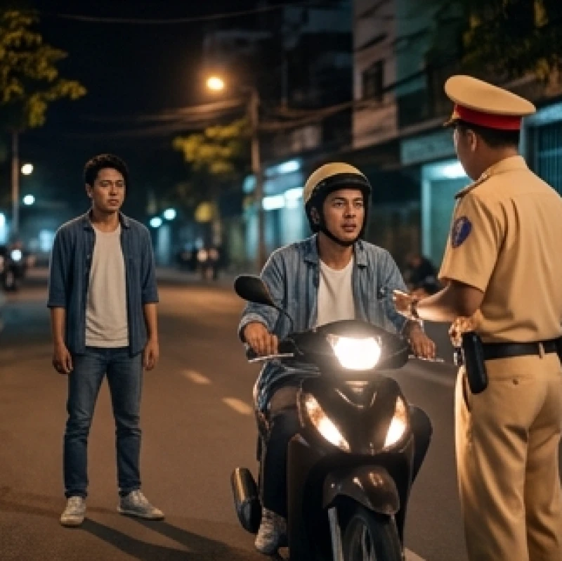 Đứng nhìn người quen bị cảnh sát giao thông lập biên bản phạt từ xa với vẻ mặt đầy lo lắng