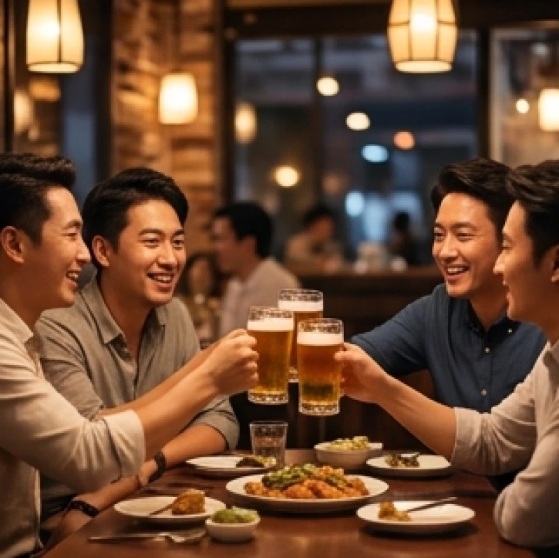 Nhảy mũi ở nam là điềm gì: Giải mã chi tiết theo số lần và khung giờ 5 Nhóm bạn nam giới tụ tập ăn uống và nâng ly chúc mừng sau giờ làm việc vào buổi tối