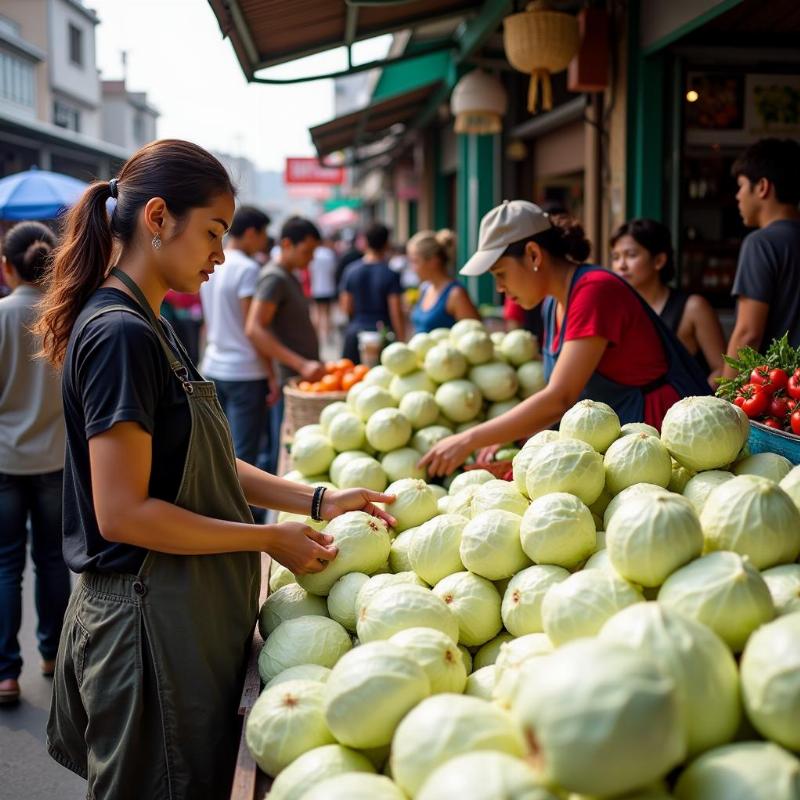 Bán cải trắng cho khách