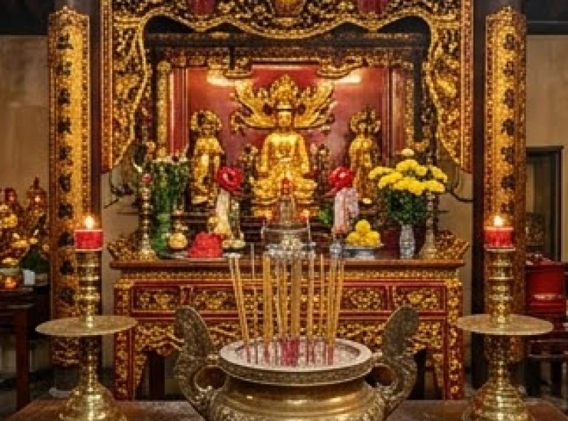 Người đi lễ đứng trang nghiêm trước ban chính đền Bà Chúa Kho để thực hiện nghi thức cầu tài