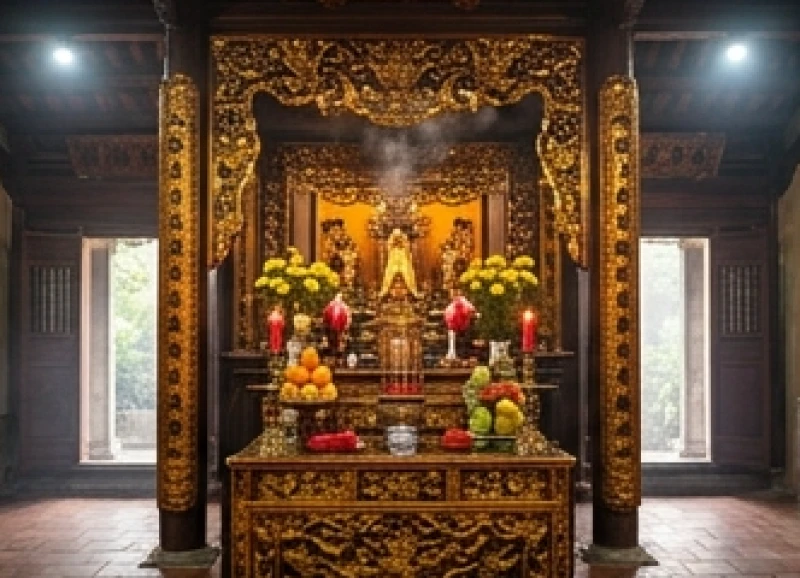 Văn khấn Đền Cửa Ông: Trọn bộ bài khấn và trình tự dâng lễ chuẩn 6 Không gian trang nghiêm tại ban chính Đền Thượng nơi thờ Đức Ông Trần Quốc Tảng với khói nhang nghi ngút
