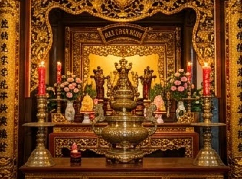 Ban Công Đồng uy nghi với hương án được bày trí lư hương và đồ tế khí