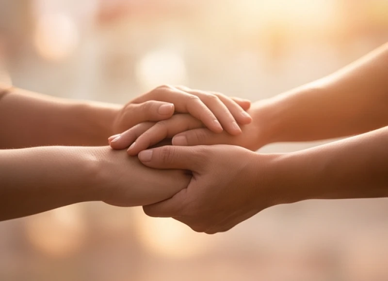 Mơ thấy người bạn đã mất: Giải mã điềm báo & việc cần làm 4 Hai bàn tay nắm lấy nhau thể hiện sự tha thứ và hòa giải trong ánh sáng ấm áp