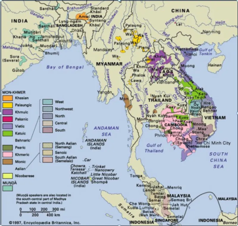 Bản đồ ngữ hệ Austroasiatic (Từ điển Bách khoa Britannica)